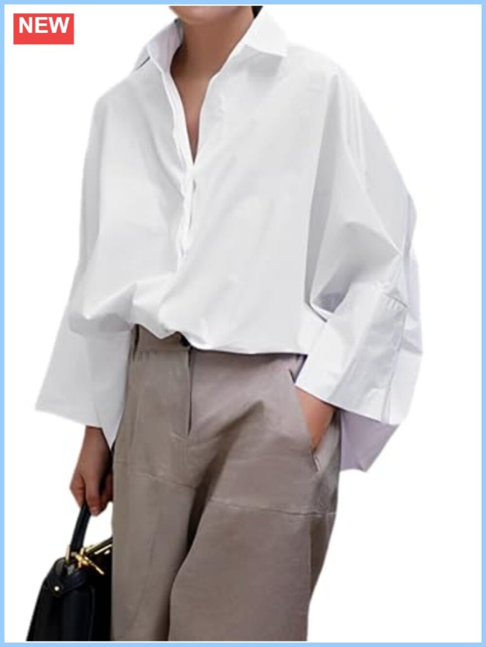 Women's 3/4 Sleeve Button Down Shirt Loose Fit Collared Casual Work Blouse